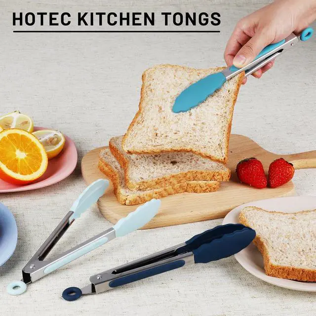 Alt view image 5 of 7 - Hotec Mini Silicone Kitchen Tongs for Cooking - 7-Inch Small Serving Tongs with Silicone Tips, Set of 3 (Blue)