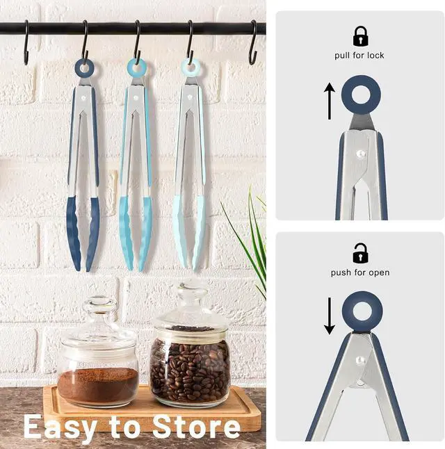 Alt view image 7 of 7 - Hotec Mini Silicone Kitchen Tongs for Cooking - 7-Inch Small Serving Tongs with Silicone Tips, Set of 3 (Blue)