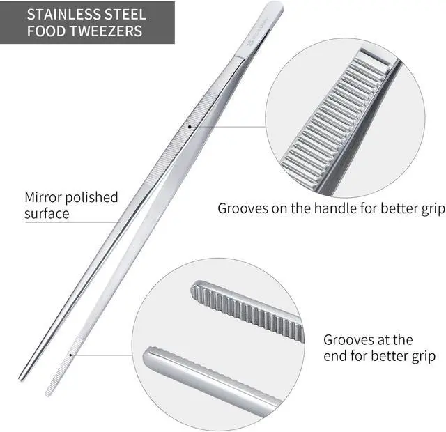 Alt view image 3 of 6 - 12 Inch Kitchen Tweezers Fine Tweezer Tongs, MSY BIGSUNNY Stainless Steel Food Tweezers Multi-function Precision Serrated Tips Cooking Tongs Kitchen Serving Tong