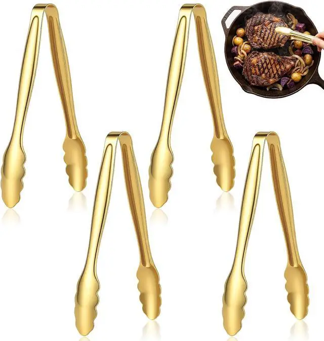 Main image of 4 Pcs Mini Tongs, Stainless Steel Gold Mini Tongs for Serving Food