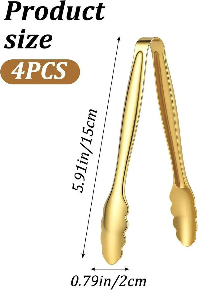 Alt view image 2 of 7 - 4 Pcs Mini Tongs, Stainless Steel Gold Mini Tongs for Serving Food