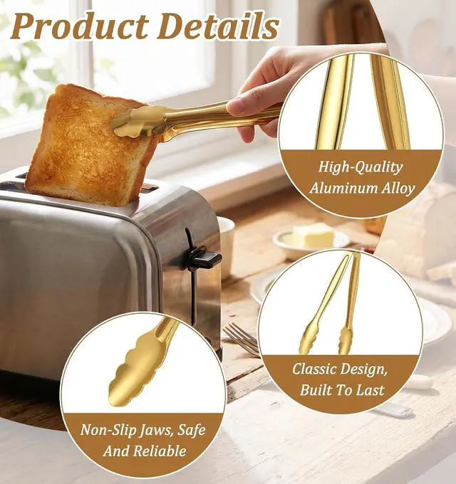 Alt view image 3 of 7 - 4 Pcs Mini Tongs, Stainless Steel Gold Mini Tongs for Serving Food