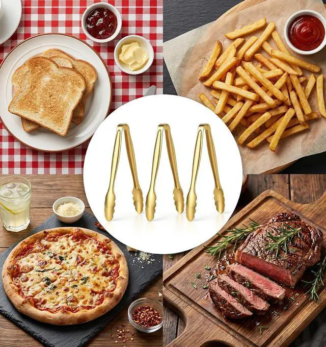 Alt view image 4 of 7 - 4 Pcs Mini Tongs, Stainless Steel Gold Mini Tongs for Serving Food