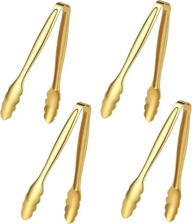 Alt view image 7 of 7 - 4 Pcs Mini Tongs, Stainless Steel Gold Mini Tongs for Serving Food