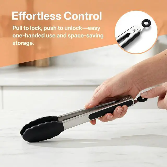 Alt view image 5 of 7 - 2 Pack Black Kitchen Tongs, Stainless Steel Heat Resistant Food Tongs for Cooking, Non Scratch Silicone Tip for Pans, Strong Grip, Grab Food, Toss Salad, 9 + 12 Inch, Black