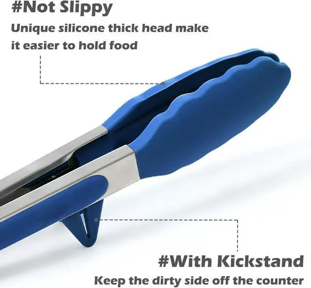 Alt view image 2 of 7 - Kitchen Tongs for Cooking with Silicone Tips, 3 Size Serving Tongs, Blue