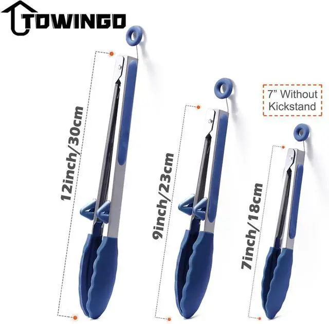 Alt view image 5 of 7 - Kitchen Tongs for Cooking with Silicone Tips, 3 Size Serving Tongs, Blue