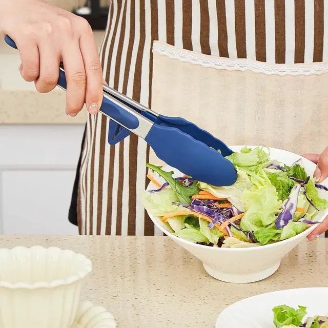 Alt view image 7 of 7 - Kitchen Tongs for Cooking with Silicone Tips, 3 Size Serving Tongs, Blue