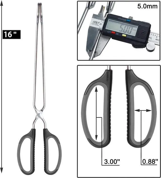 Alt view image 3 of 5 - HINMAY Scissor Tongs 16" Extra Long Stainless Steel Barbecue Grilling Tongs