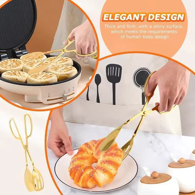 Alt view image 6 of 7 - Serving Tongs,Stainless Steel Buffet Tongs, Kitchen Tongs Serving Utensils for Salad Buffet Appetizer Dessert Food Parties Wedding Party Catering, 3 Different Type Food Tongs(Gold)
