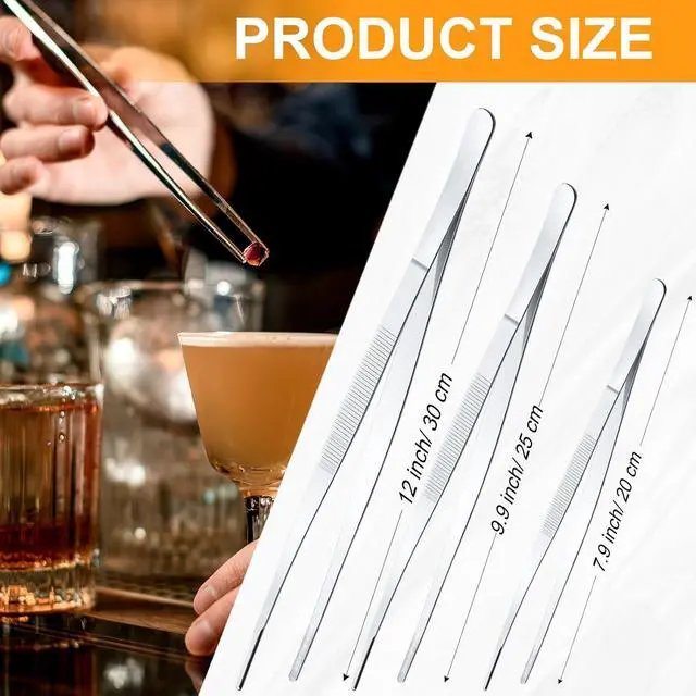 Alt view image 2 of 6 - Yaomiao 4 Packs 12 Inch Bar Tweezers Silver Cooking Tongs