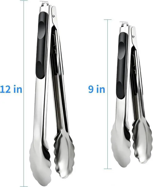 Alt view image 2 of 6 - 2 Pcs 9/12 Inch Kitchen Tongs for Cooking, BBQ & Salad