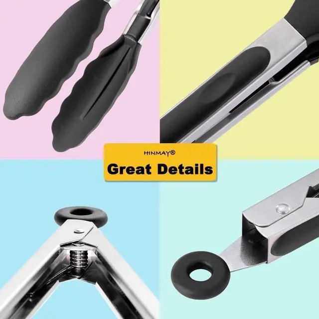 Alt view image 4 of 7 - HINMAY Serving Tongs 9" Cooking Tongs with Silicone Tips, Set of 3 (Black)