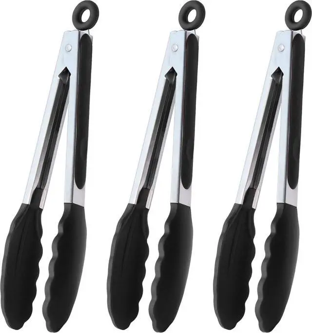 Main image of HINMAY Serving Tongs 9" Cooking Tongs with Silicone Tips, Set of 3 (Black)