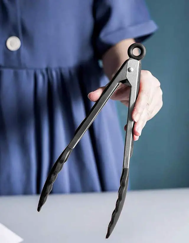 Alt view image 5 of 7 - HINMAY Serving Tongs 9" Cooking Tongs with Silicone Tips, Set of 3 (Black)