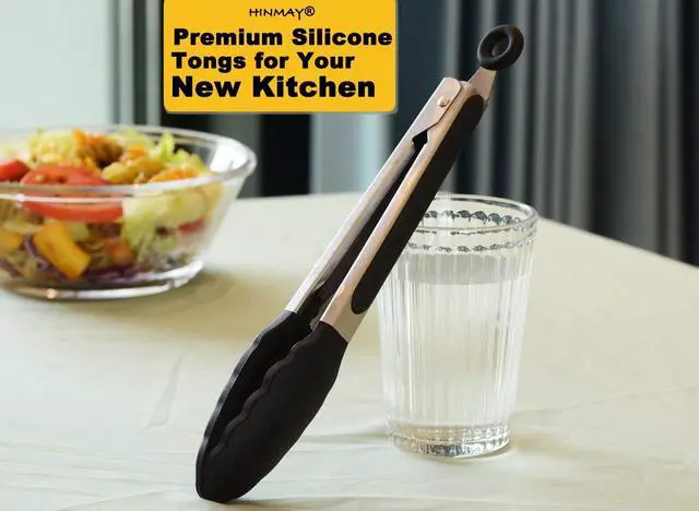 Alt view image 6 of 7 - HINMAY Serving Tongs 9" Cooking Tongs with Silicone Tips, Set of 3 (Black)