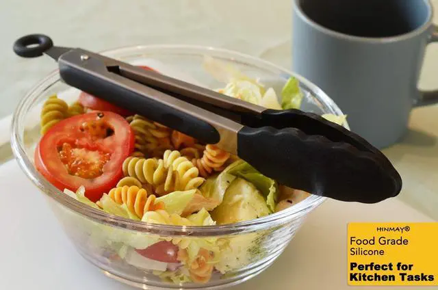 Alt view image 7 of 7 - HINMAY Serving Tongs 9" Cooking Tongs with Silicone Tips, Set of 3 (Black)