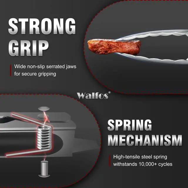 Alt view image 5 of 7 - Walfos 17 Inch Extra Long Grill Tongs, Ultimate Stainless Steel BBQ Tongs for Grilling, Cooking, BBQ/Barbecue, Buffet and Turning Food