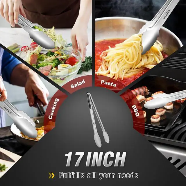 Alt view image 7 of 7 - Walfos 17 Inch Extra Long Grill Tongs, Ultimate Stainless Steel BBQ Tongs for Grilling, Cooking, BBQ/Barbecue, Buffet and Turning Food