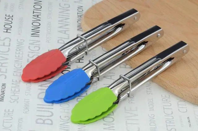 Alt view image 5 of 7 - HINMAY 7-Inch Mini Tongs with Silicone Tips, Set of 3 (Green Red Blue)