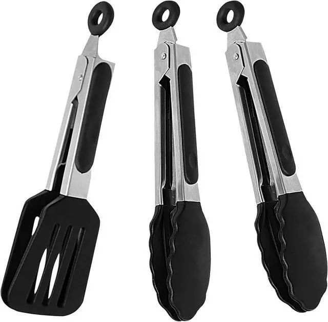 Main image of 7 inch Mini Silicone Serving Tongs with Silicone Tips Set of 3