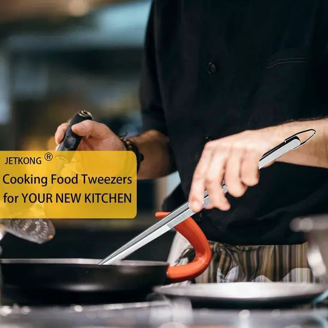 Alt view image 3 of 7 - JETKONG 2 Pcs 12-Inch Kitchen Tweezers Fine Tweezer Tongs, Extra-Long Stainless Steel Cooking Tweezers (Silver)