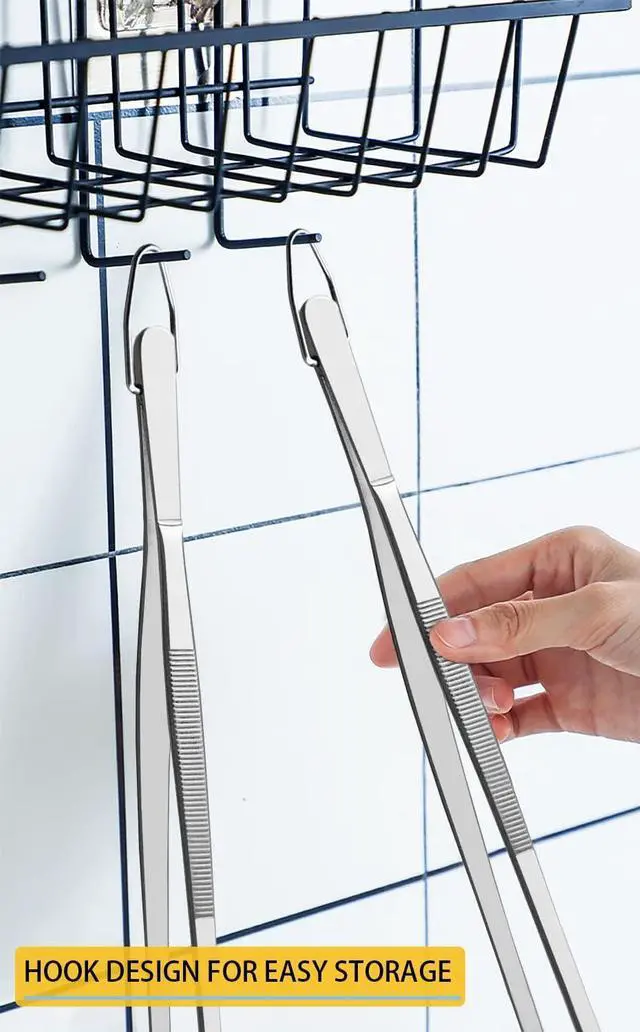 Alt view image 4 of 7 - JETKONG 2 Pcs 12-Inch Kitchen Tweezers Fine Tweezer Tongs, Extra-Long Stainless Steel Cooking Tweezers (Silver)