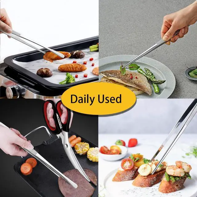 Alt view image 5 of 7 - JETKONG 2 Pcs 12-Inch Kitchen Tweezers Fine Tweezer Tongs, Extra-Long Stainless Steel Cooking Tweezers (Silver)