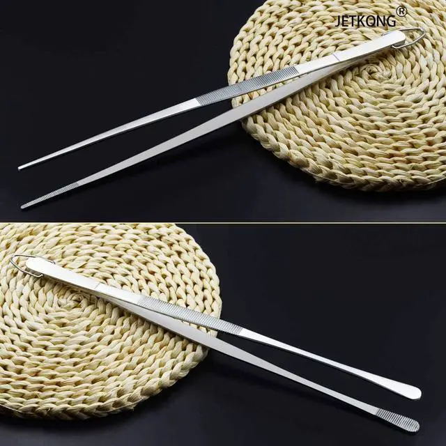 Alt view image 6 of 7 - JETKONG 2 Pcs 12-Inch Kitchen Tweezers Fine Tweezer Tongs, Extra-Long Stainless Steel Cooking Tweezers (Silver)