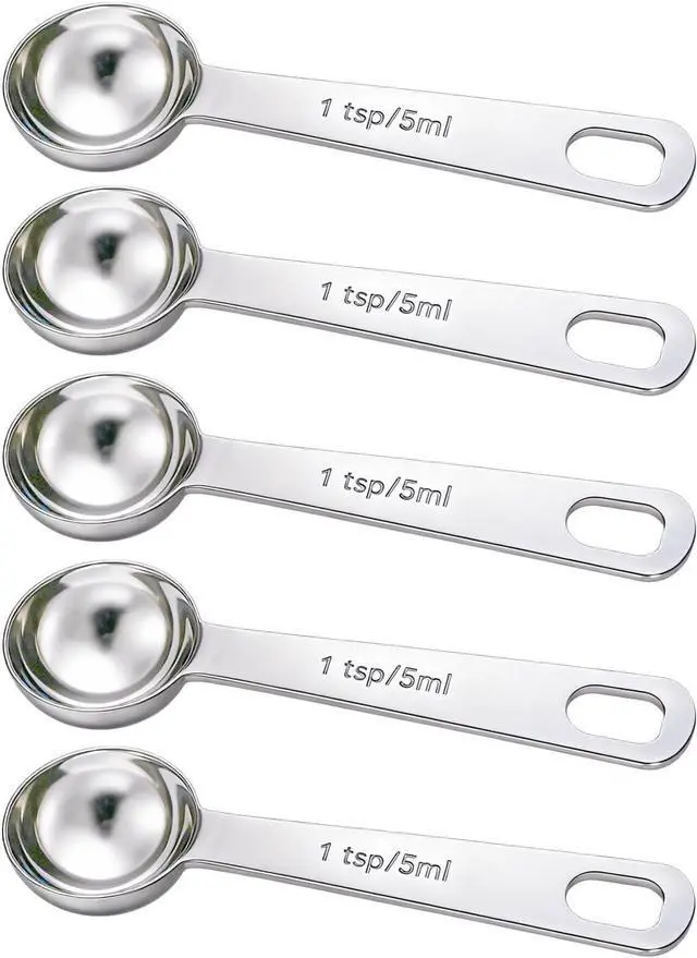 Main image of 5PCS 1tsp(1/3tbsp, 5 ml) Measuring Spoon Teaspoons Stainless Steel Measure Spoons for Precise Cooking, Baking and Spices Measurement