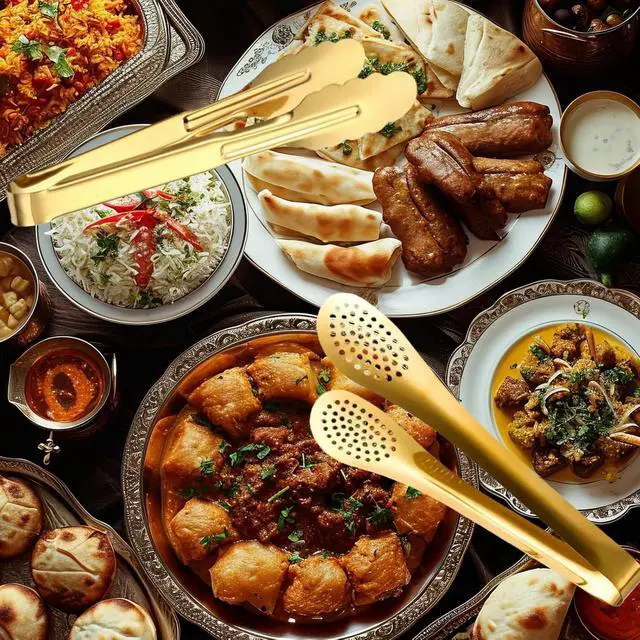 Alt view image 4 of 7 - 4 Pack Gold Serving Tongs, Stainless Steel 9 Inch Metal Buffet Food Tongs for Salad, BBQ, Cooking, Fruit