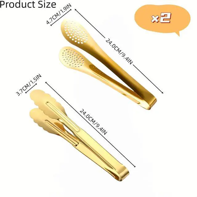Alt view image 3 of 7 - 4 Pack Gold Serving Tongs, Stainless Steel 9 Inch Metal Buffet Food Tongs for Salad, BBQ, Cooking, Fruit
