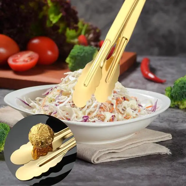 Alt view image 5 of 7 - 4 Pack Gold Serving Tongs, Stainless Steel 9 Inch Metal Buffet Food Tongs for Salad, BBQ, Cooking, Fruit
