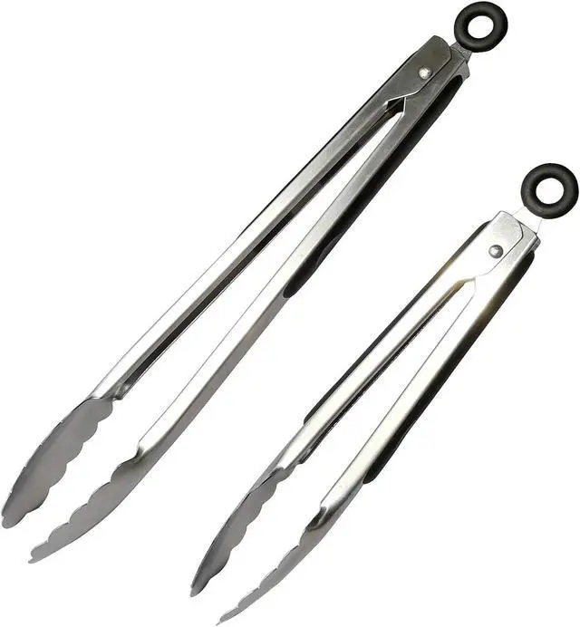 Alt view image 2 of 7 - ALLTOP Metal Cooking Tongs,Stainless Steel Food Tong with No-slip Silicon and Locking Ring for Kitchen - 9 &12 inch,Set of 2-Black