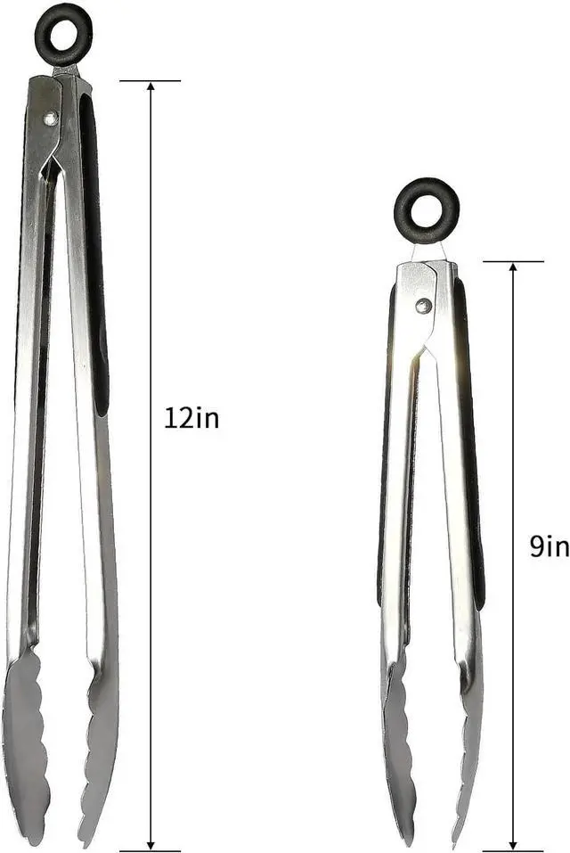 Alt view image 3 of 7 - ALLTOP Metal Cooking Tongs,Stainless Steel Food Tong with No-slip Silicon and Locking Ring for Kitchen - 9 &12 inch,Set of 2-Black