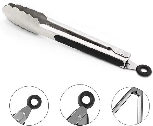 Alt view image 5 of 7 - ALLTOP Metal Cooking Tongs,Stainless Steel Food Tong with No-slip Silicon and Locking Ring for Kitchen - 9 &12 inch,Set of 2-Black
