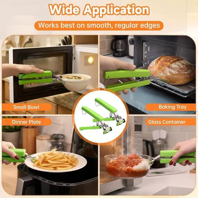 Alt view image 6 of 7 - 2 Pack Hot Plate Gripper Clips Holder Tongs for Moving Hot Plate Bowls Pizza Pan Air Fryer Microwave Oven with Food Out, Green