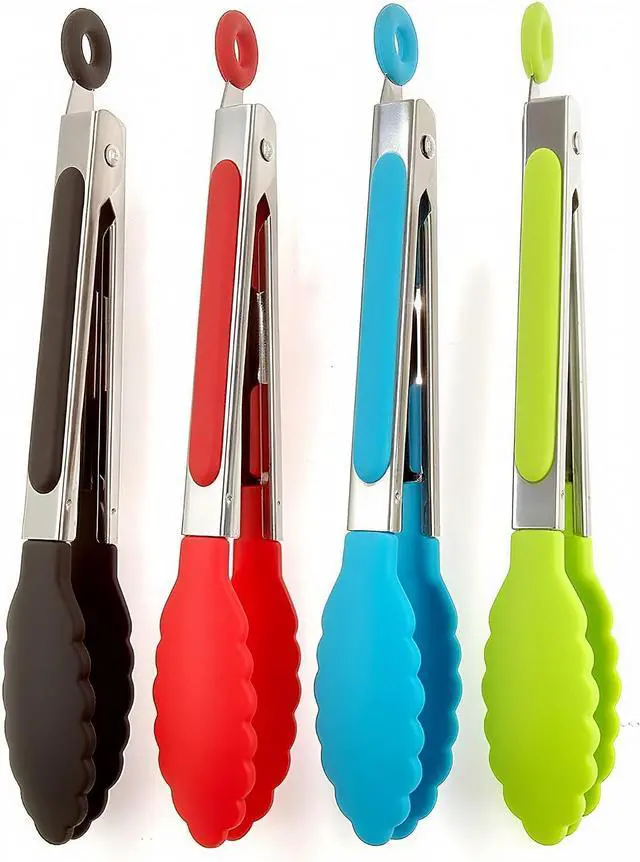 Main image of ZHIYE 4Pcs Silicone Tongs, Kitchen Tongs 7 Non-slip & Easy Grip Stainless Steel Handle - Smart Locking Clip - Heat Resistant, Food Grade