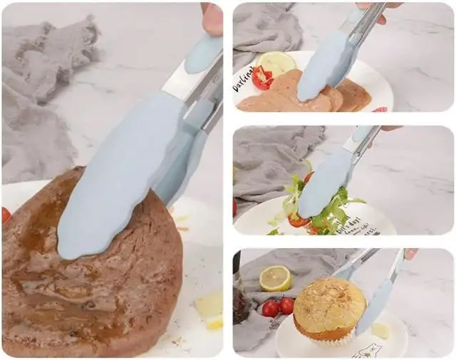 Alt view image 2 of 6 - ZHIYE 4Pcs Silicone Tongs, Kitchen Tongs 7 Non-slip & Easy Grip Stainless Steel Handle - Smart Locking Clip - Heat Resistant, Food Grade