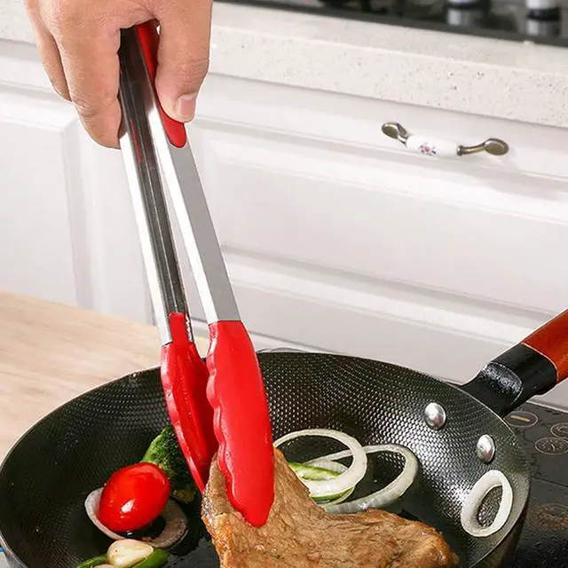 Alt view image 3 of 6 - ZHIYE 4Pcs Silicone Tongs, Kitchen Tongs 7 Non-slip & Easy Grip Stainless Steel Handle - Smart Locking Clip - Heat Resistant, Food Grade