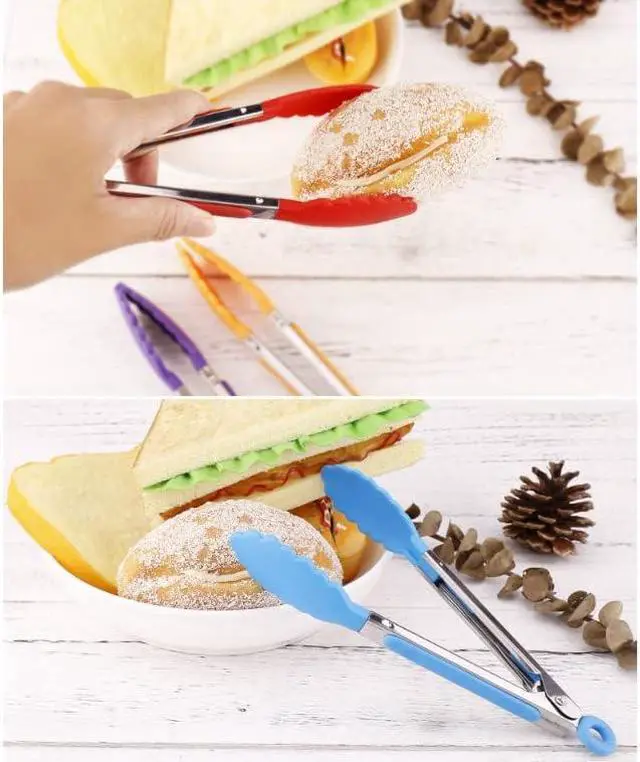 Alt view image 6 of 6 - ZHIYE 4Pcs Silicone Tongs, Kitchen Tongs 7 Non-slip & Easy Grip Stainless Steel Handle - Smart Locking Clip - Heat Resistant, Food Grade