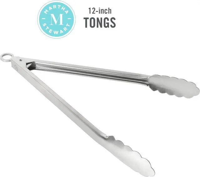 Alt view image 2 of 5 - Martha Stewart Richburn 12-Inch Stainless Steel Kitchen Tongs Durable, Heat-Resistant Cooking and Serving Tool