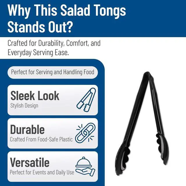 Alt view image 3 of 7 - Carlisle FoodService Products 470903 Carly Salad Tong, 9" Utility Tong, Black, 1 Pack