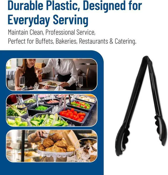 Alt view image 6 of 7 - Carlisle FoodService Products 470903 Carly Salad Tong, 9" Utility Tong, Black, 1 Pack