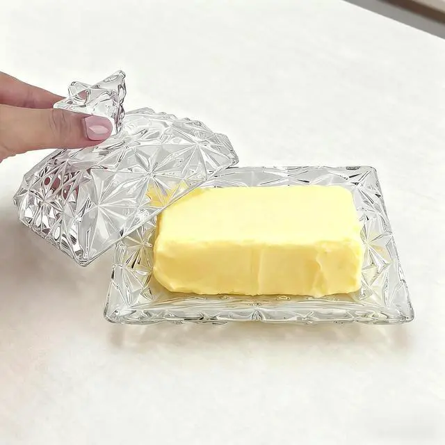 Alt view image 6 of 6 - Butter Keeper Crock with Lid, Glass Butter Dish for Dust-proof and Freshness Preservation, Suitable for Home Kitchens and Restaurants, Transparent, Easy to Clean