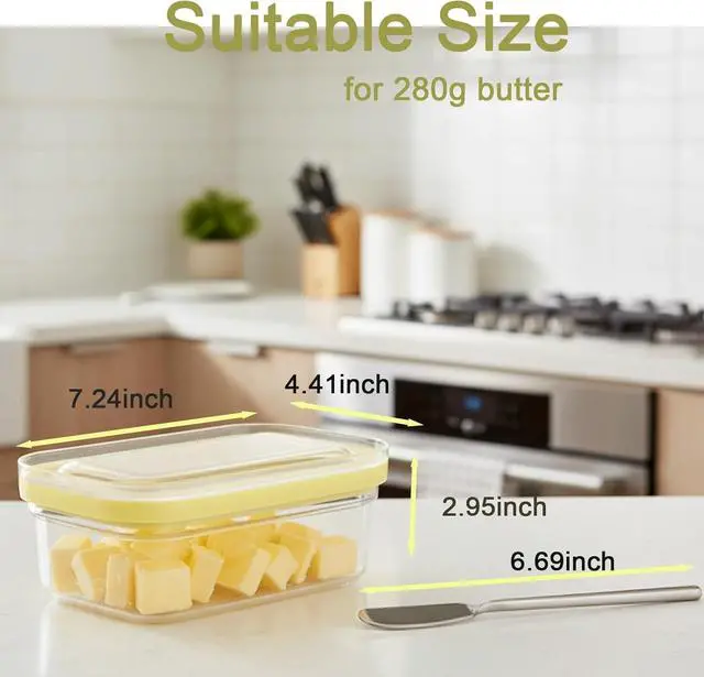 Alt view image 2 of 7 - Butter Dish with Cutter & Lid, Airtight Butter Keeper Container with Stainless Steel Slicer Grid and Butter Fork for Refrigerator, Kitchen Counter Storage