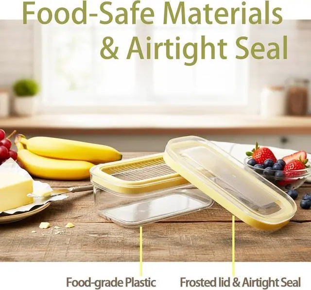 Alt view image 3 of 7 - Butter Dish with Cutter & Lid, Airtight Butter Keeper Container with Stainless Steel Slicer Grid and Butter Fork for Refrigerator, Kitchen Counter Storage