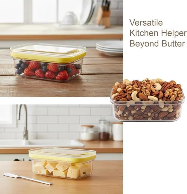 Alt view image 7 of 7 - Butter Dish with Cutter & Lid, Airtight Butter Keeper Container with Stainless Steel Slicer Grid and Butter Fork for Refrigerator, Kitchen Counter Storage