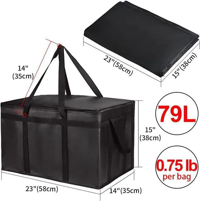 Alt view image 2 of 7 - Insulated Food Delivery Bag, XXXL Insulated Reusable Grocery Cooler/Hot Bags, Tote Bag for Shopping/Travel/Doordash, Catering Bag Doordash 22x14x13, Black, 1-Pack