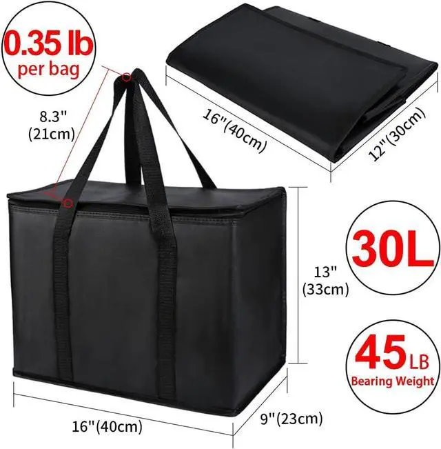 Alt view image 2 of 6 - 1-Pack Insulated Reusable Grocery Shopping Bags, X-Large, Black